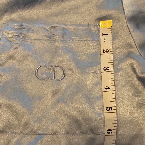 VINTAGE CHRISTIAN DIOR PALE BLUE SATIN PAJAMA TOP WITH EMBROIDERY LOGO. SIZE M/L - Picture 8 of 8
